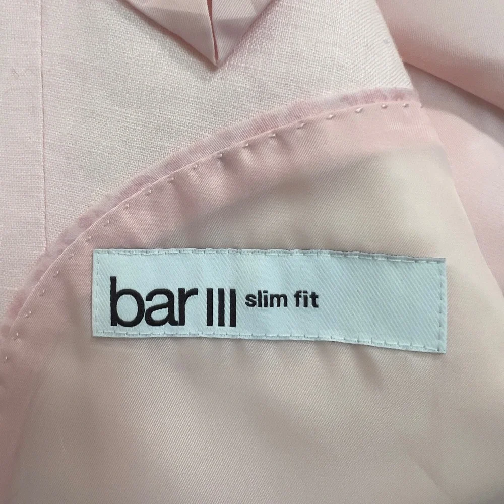 Bar III Linen Blazer Mens 42R Pink Solid Slim Fit Summer Lightweight Sport Coat
